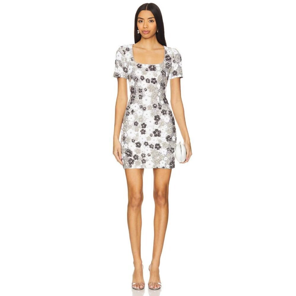 Le Superbe Winter Garden Sequin Shift Mini Dress Winter Floral Womens Size 4